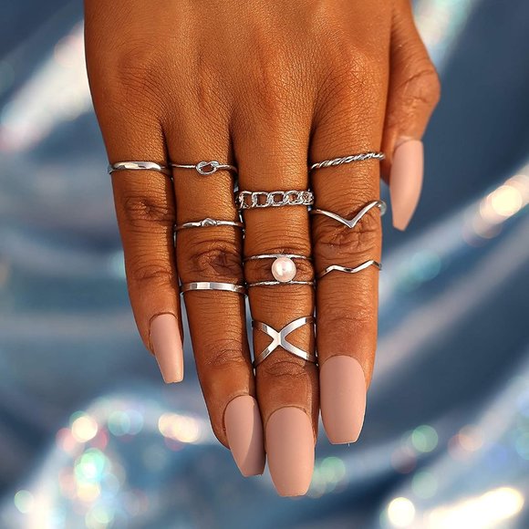 Stackable Rings Set for Women, Bohemian Silver - Picture 5 of 6